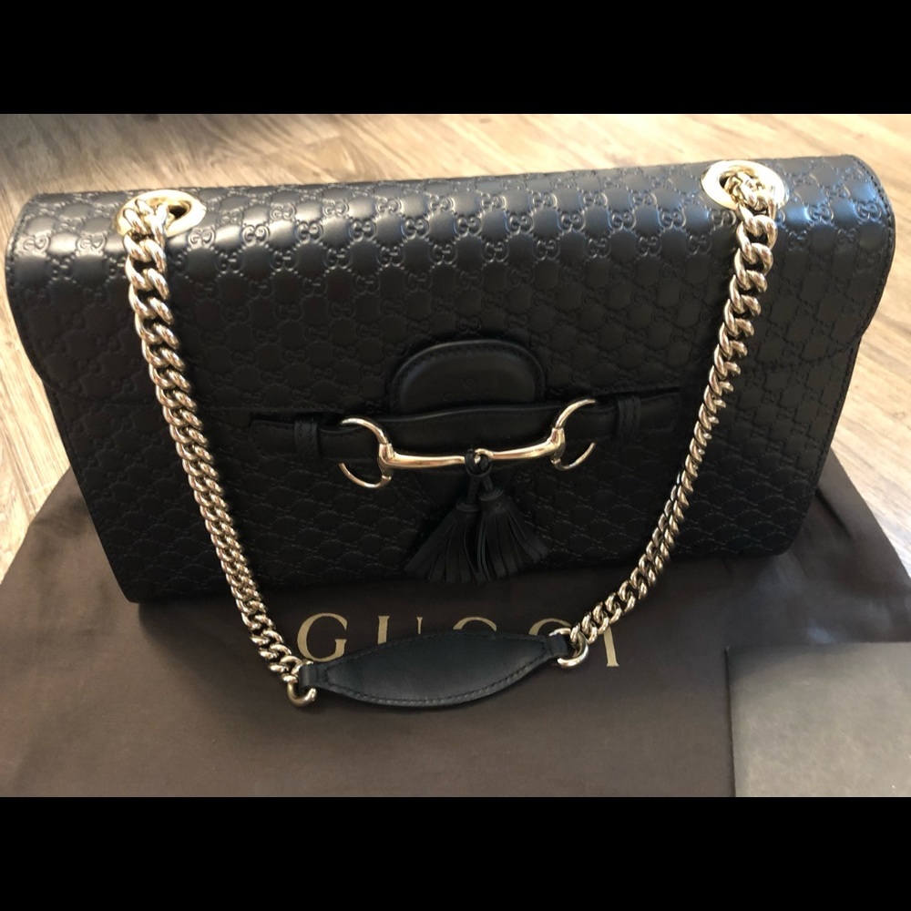 Gucci Emily Guccissima Black Leather Bag
